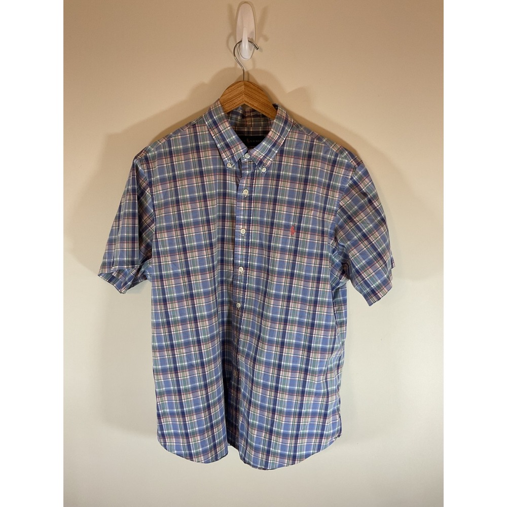 Polo Ralph Lauren Mens XL Plaid Short Sleeve Button Down Shirt Blue Green Pink